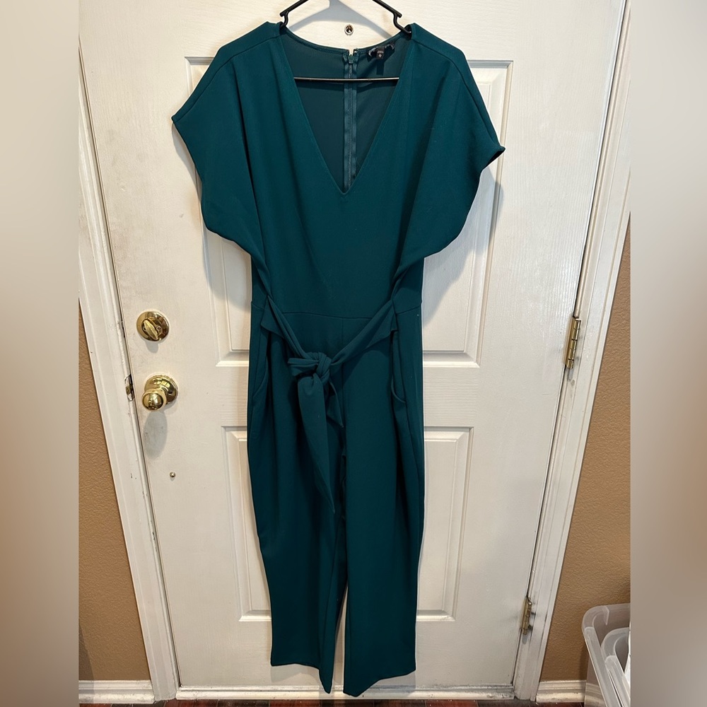 Express green jumpsuit with removable tie belt